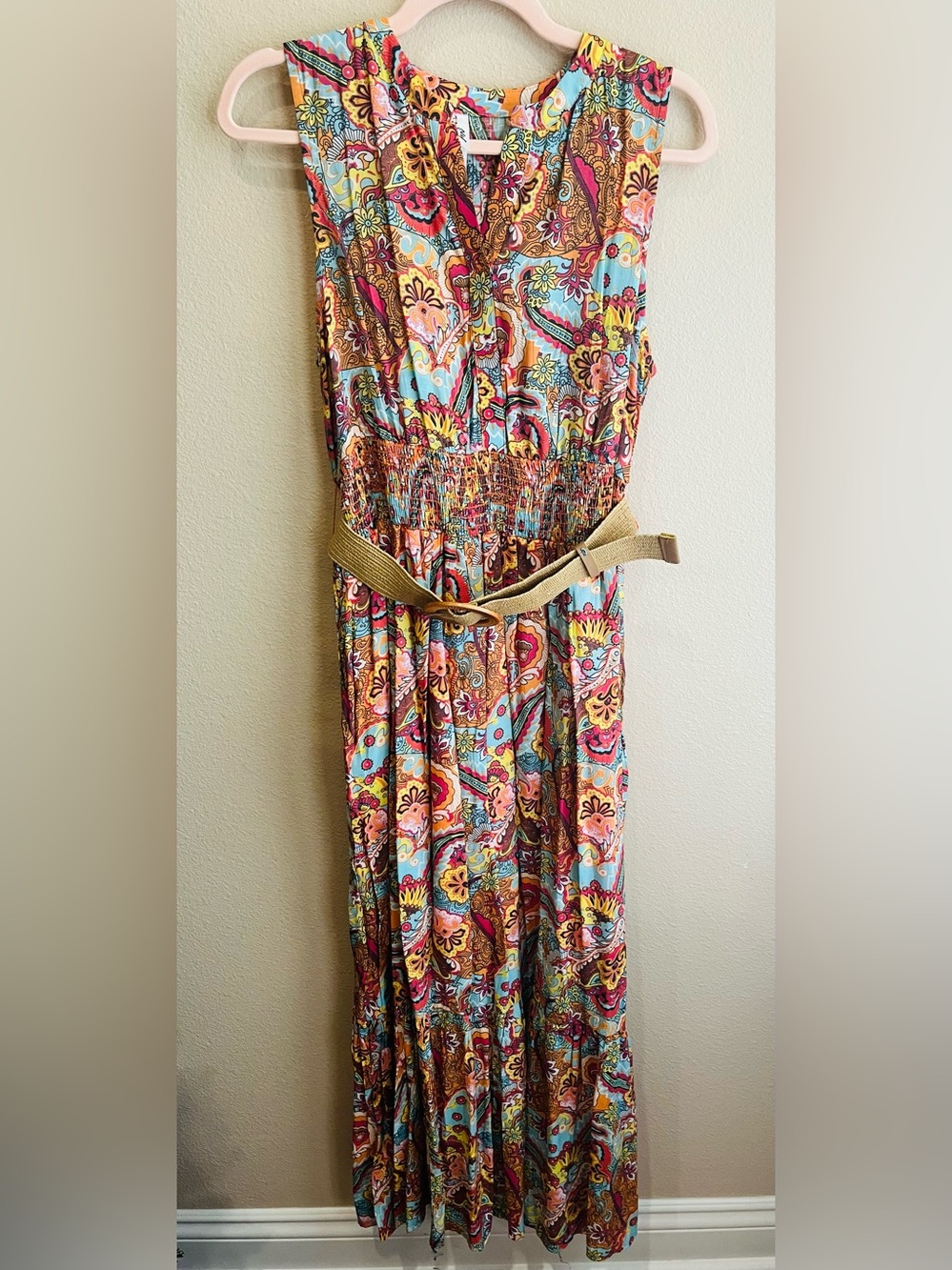 SD Collection Vibrant Paisley Maxi Dress in Blue, Pink & Brown & Orange